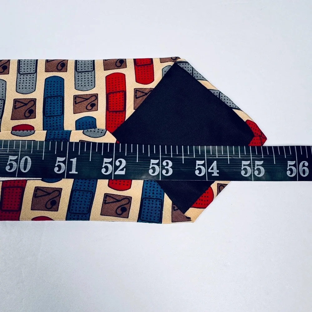 Vicky Davis Tie Silk Necktie Medical Bandage Print Novelty Cream Red Blue Doctor